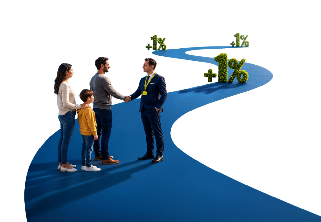 famiglia stringe la mano a un consulente