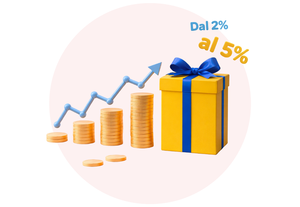 grafico con pacco regalo giallo blu