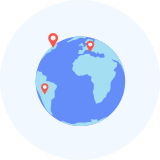 Globe with three red location markers