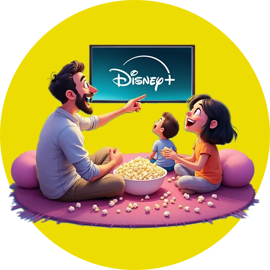 Immagine famiglia felice che guarda Disney+