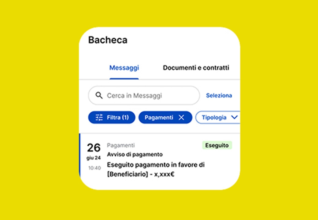 Immagine smartphone aperto in App Poste Italiane su sezione Bacheca