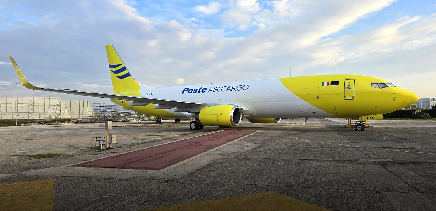 Boeing B737-800BCF parked on the runway