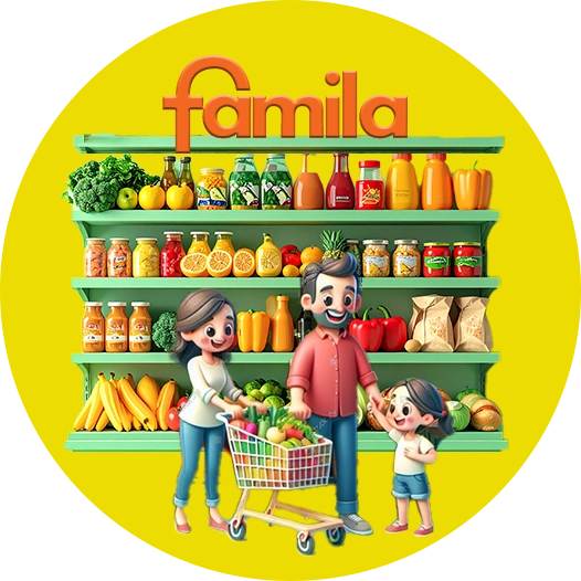 Immagine famiglia felice che fa la spesa in un punto vendita Famila
