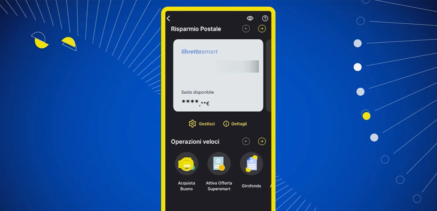 Schermata App Poste Italiane su sfondo blu