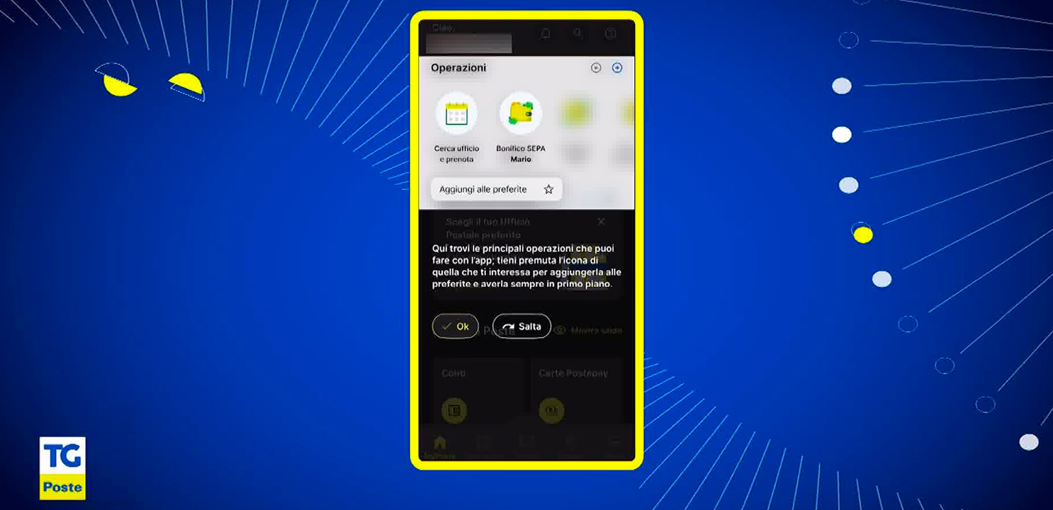 Schermo cellulare con focus sulle operazioni preferite su sfondo blu