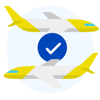Two aircraft and a blue check mark
