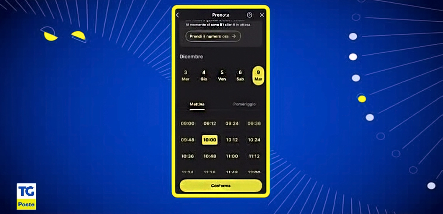 Schermo di un cellulare con focus sugli orar pre prenotare su schermo blu