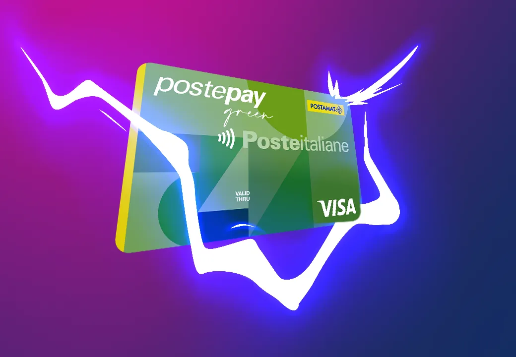 Carta Postepay Green su sfondo viola