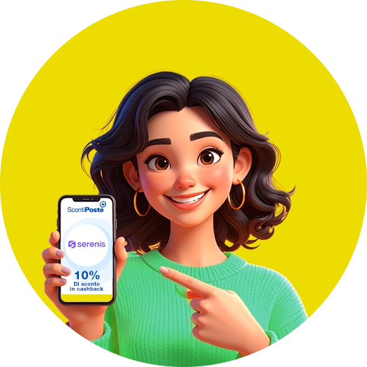 Immagine con donna sorridente che ha in mano uno smartphone con app Serenis attiva