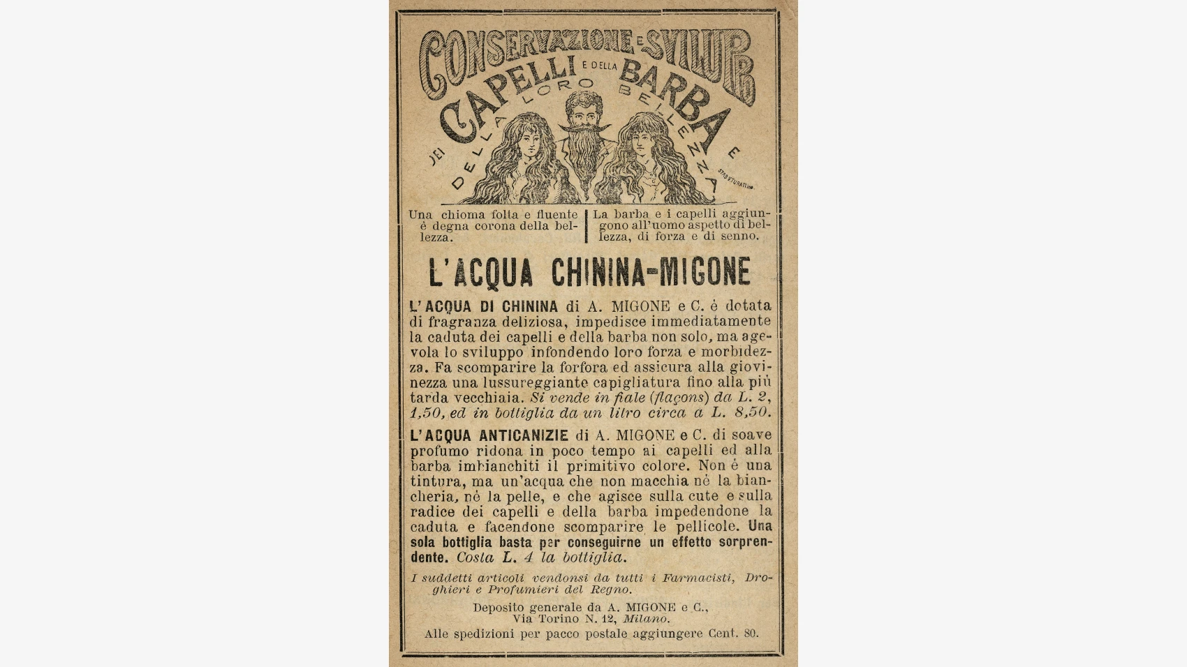 Calendario postale con articolo su acqua chinina