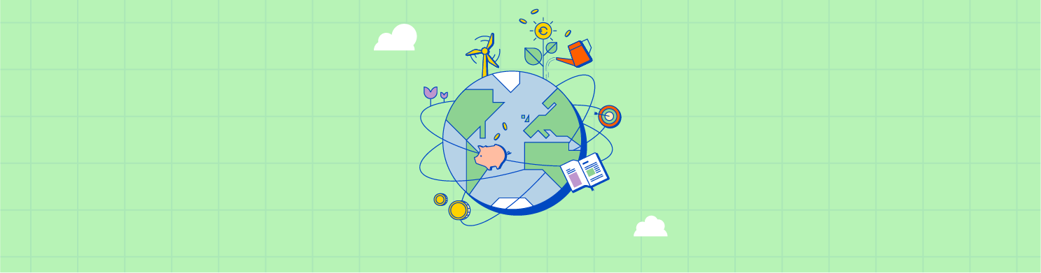 mappamondo con elementi scolastici sfondo verde