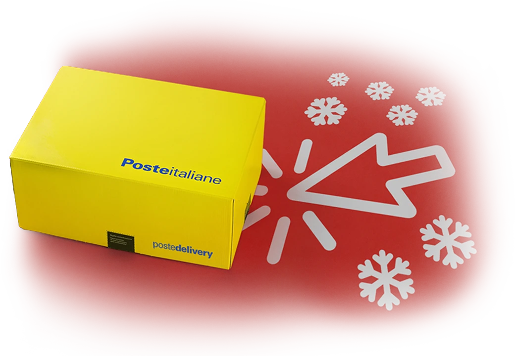 pacco giallo su sfondo rosso