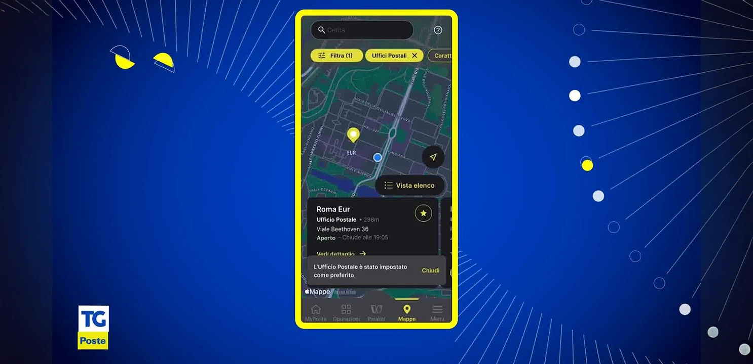 Schermo del cellulare con focus sulle mappe su sfondo blu