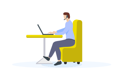 Illustrazione di un uomo al pc seduto alla scrivania