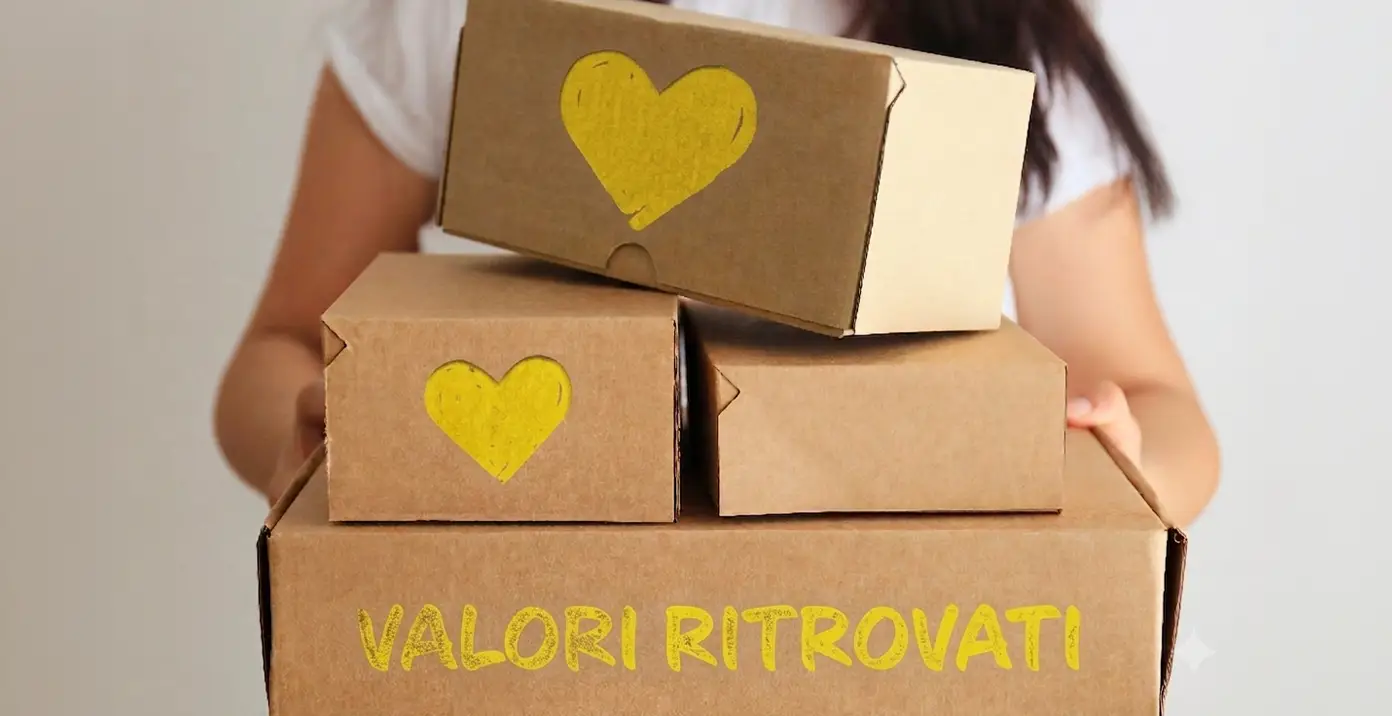 Scatole con cuori e scritta Valori ritrovati 