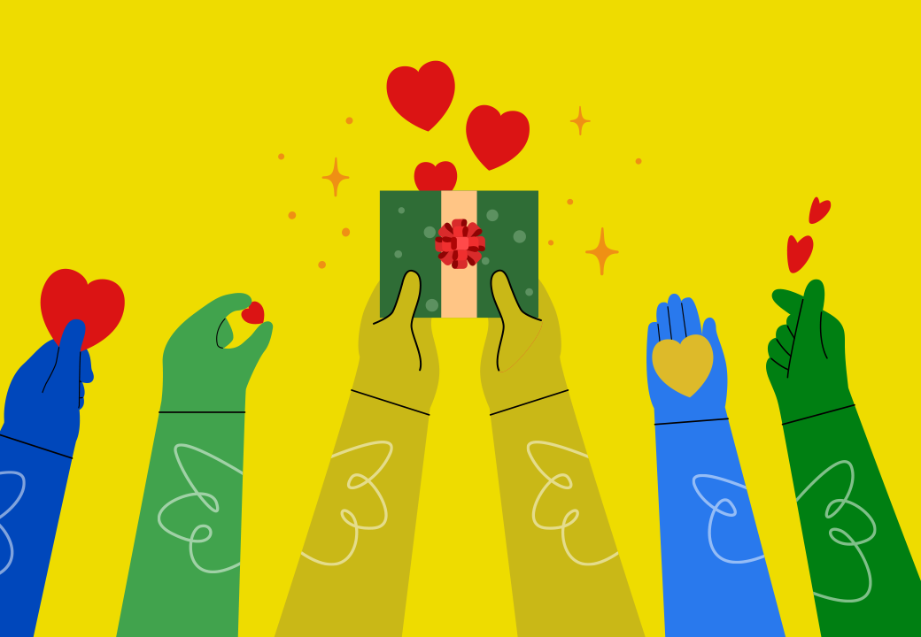 mani tengono un pacchetto natalizio