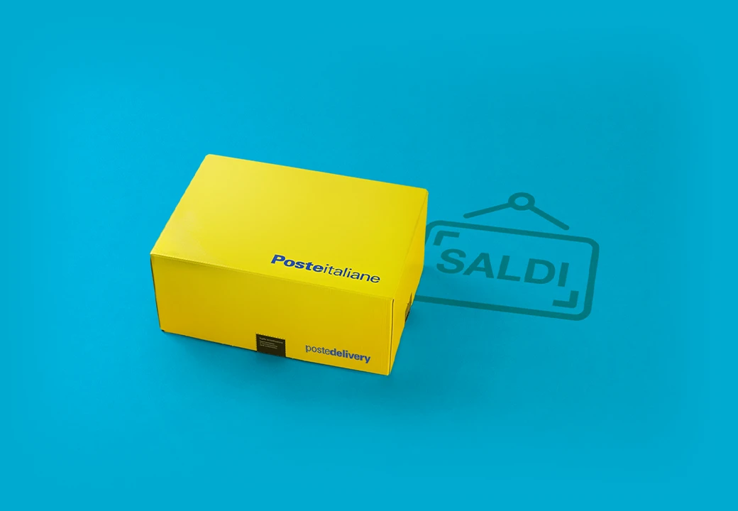 pacco giallo su sfondo azzurro