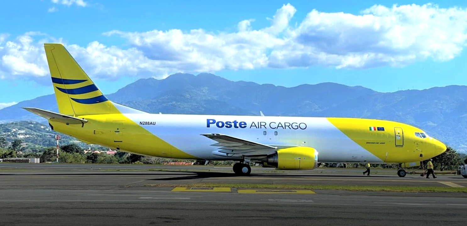 Boeing B737 400SF parked on the runway