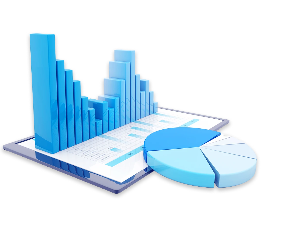 Tablet con sopra istogrammi e grafico a torta