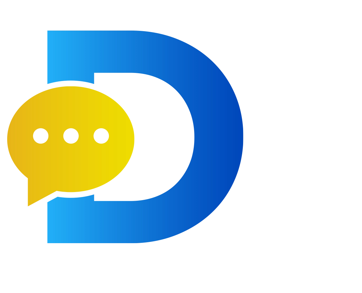 Lettera D blu e fumetto giallo su sfondo celeste