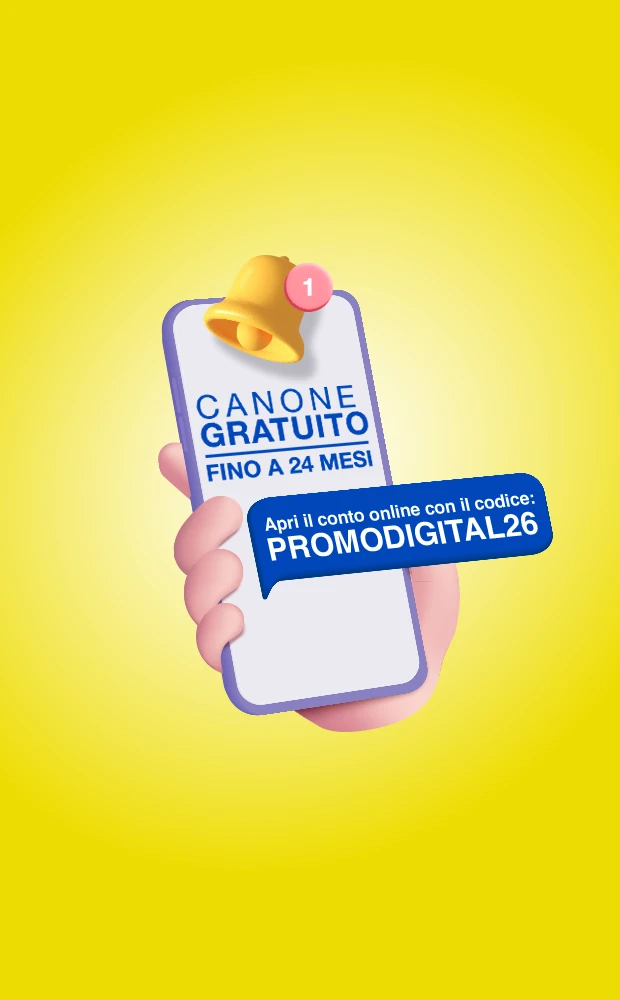 Immagine di mano che regge uno smartphone con dentro il copy dedicato all promo digital 26