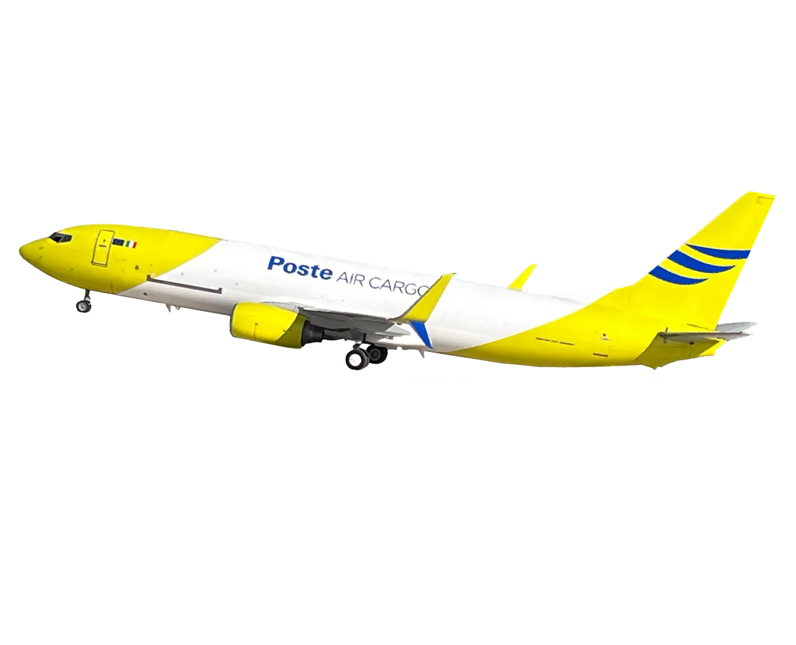 Yellow and white aircraft with the blue Poste Air Cargo logo on the fuselage