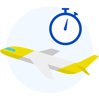 Aircraft and an icon of a clock