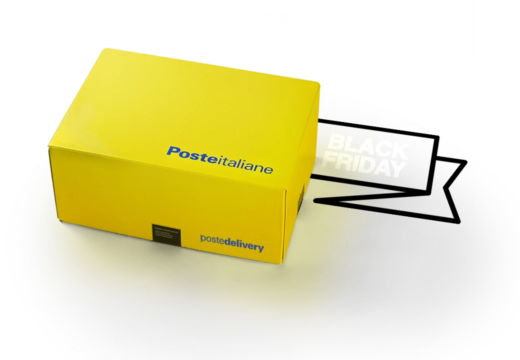 pacco giallo su sfondo grigio