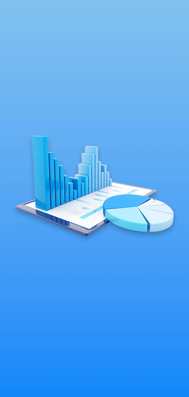 Tablet con sopra istogrammi e grafico a torta