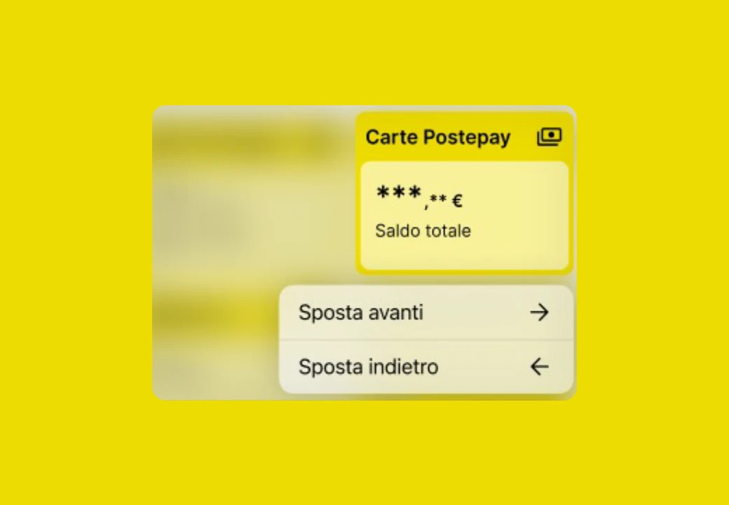 Sezioni dell'App Poste Italiane sus fondo giallo
