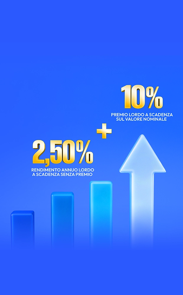 2,50% rendimento annuo lordo a scadenza senza premio, 10% premio lordo a scadenza sul valore nominale