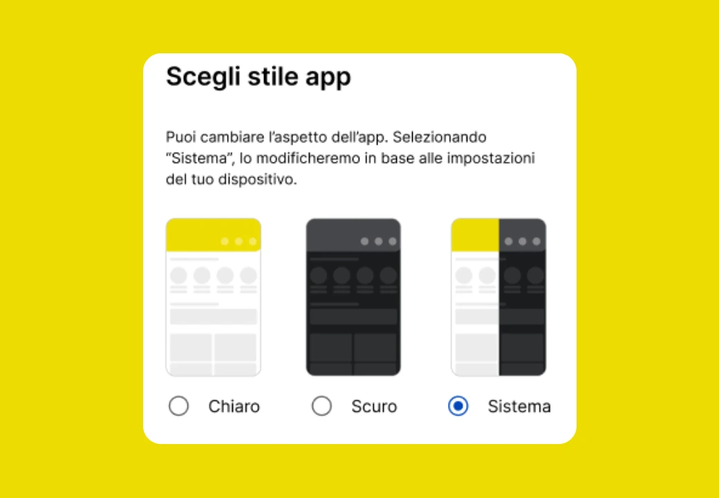 Sezione dell'App Poste Italiane su sfondo giallo