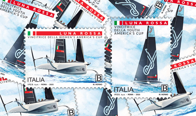 Due francobolli dedicati alle vittorie di Luna Rossa