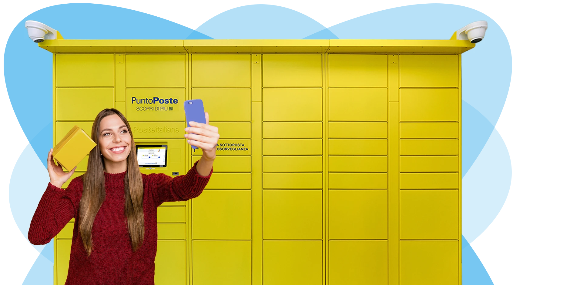 ragazza che si fa un selfie davanti al locker Punto poste