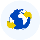 Globe with two yellow arrows rotating around it