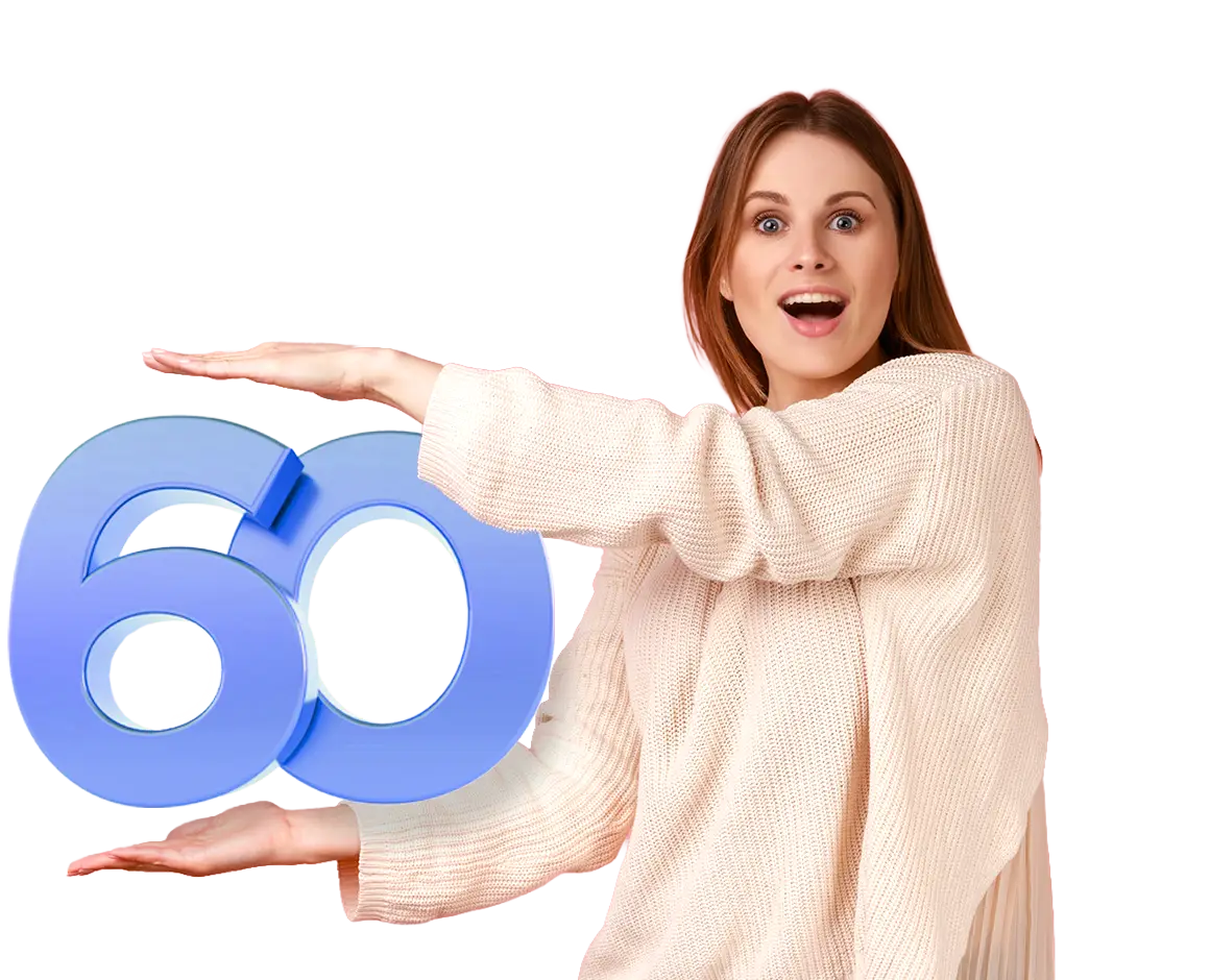 Ragazza sorridente con numero 60 tra le mani