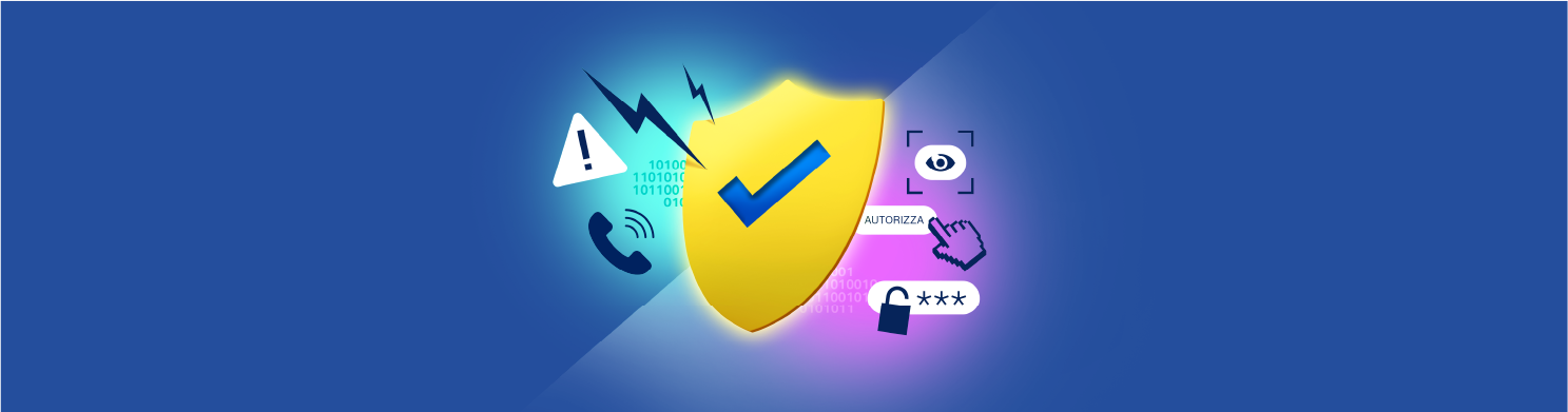 scudo giallo con icone digitali