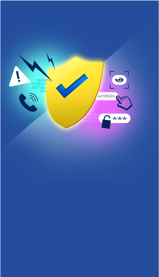 scudo giallo con icone digitali