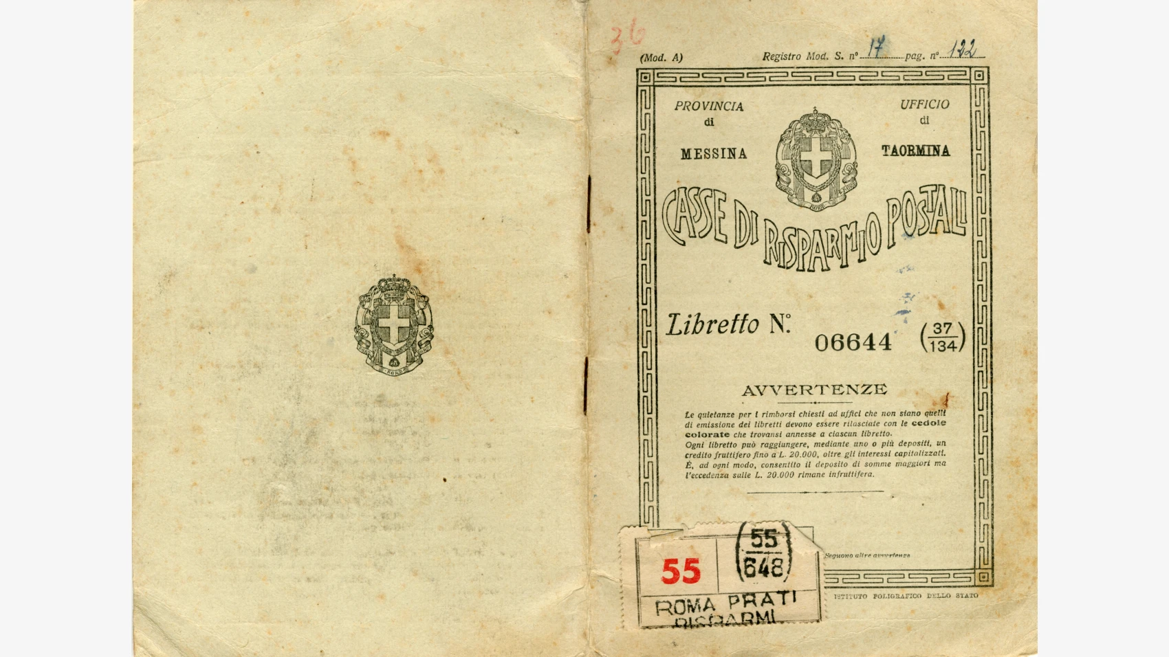 Libretto di Risparmio emesso a Taormina
