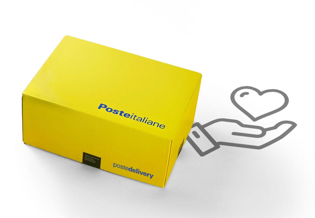 pacco giallo con icona cuore sfondo rosso