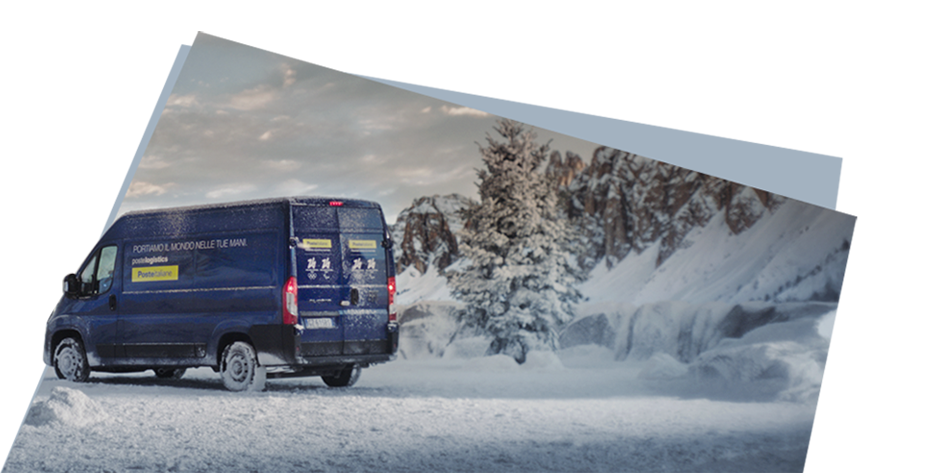 furgone sfondo montagne innevate