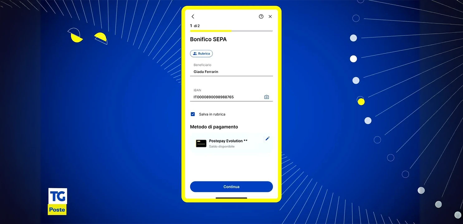 Schermo cellulare con focus sui bonifici istantanei su sfondo blu