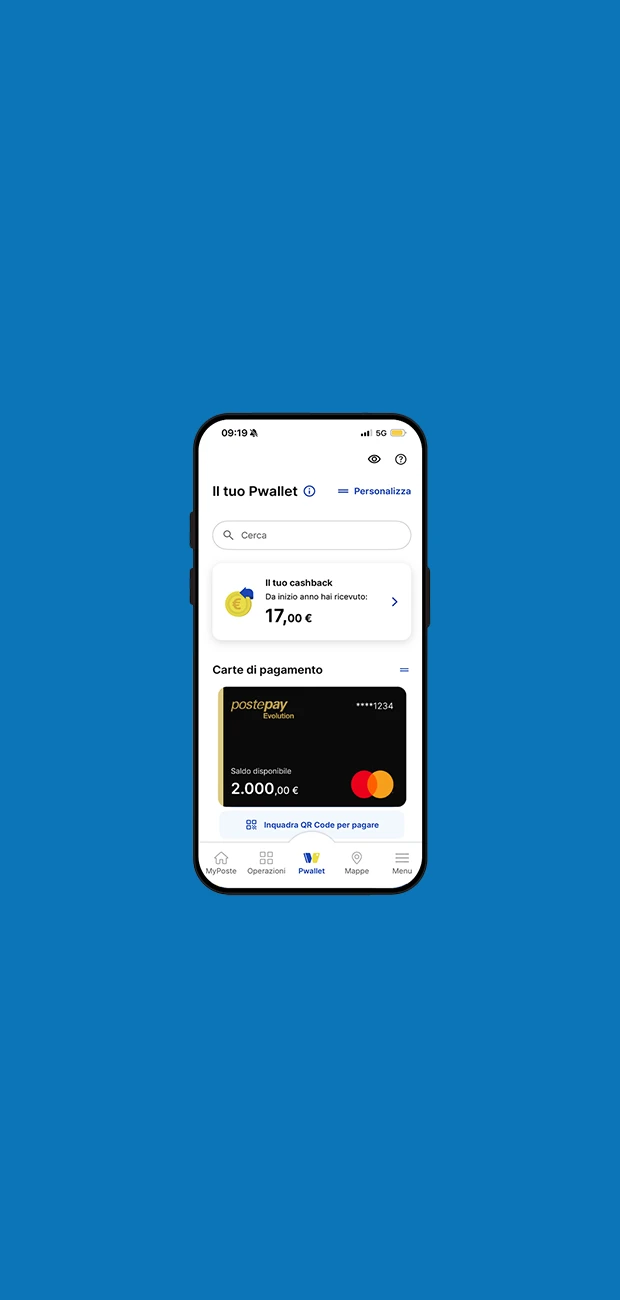 Schermo del cellulare su sfondo blu