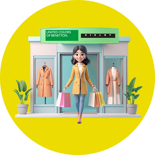 Immagine giovane donna che esce da negozio Gruppo Benetton dopo aver fatto shopping