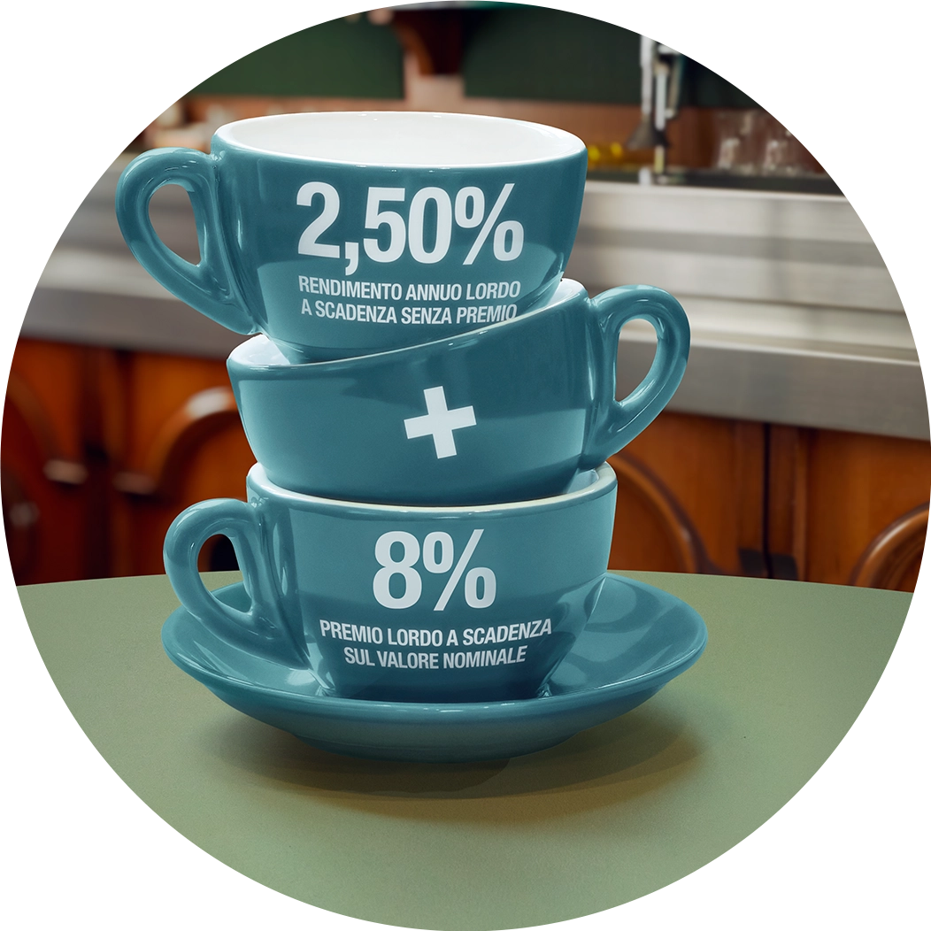 2,50% rendimento annuo lordo a scadenza senza premio e 8% premio lordo a scadenza sul valore nominale