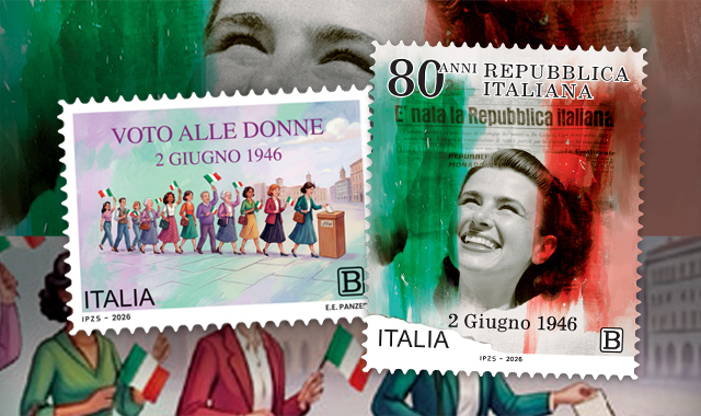 Due francobolli per il 2 giugno: gli 80 anni della Repubblica il voto alle donne