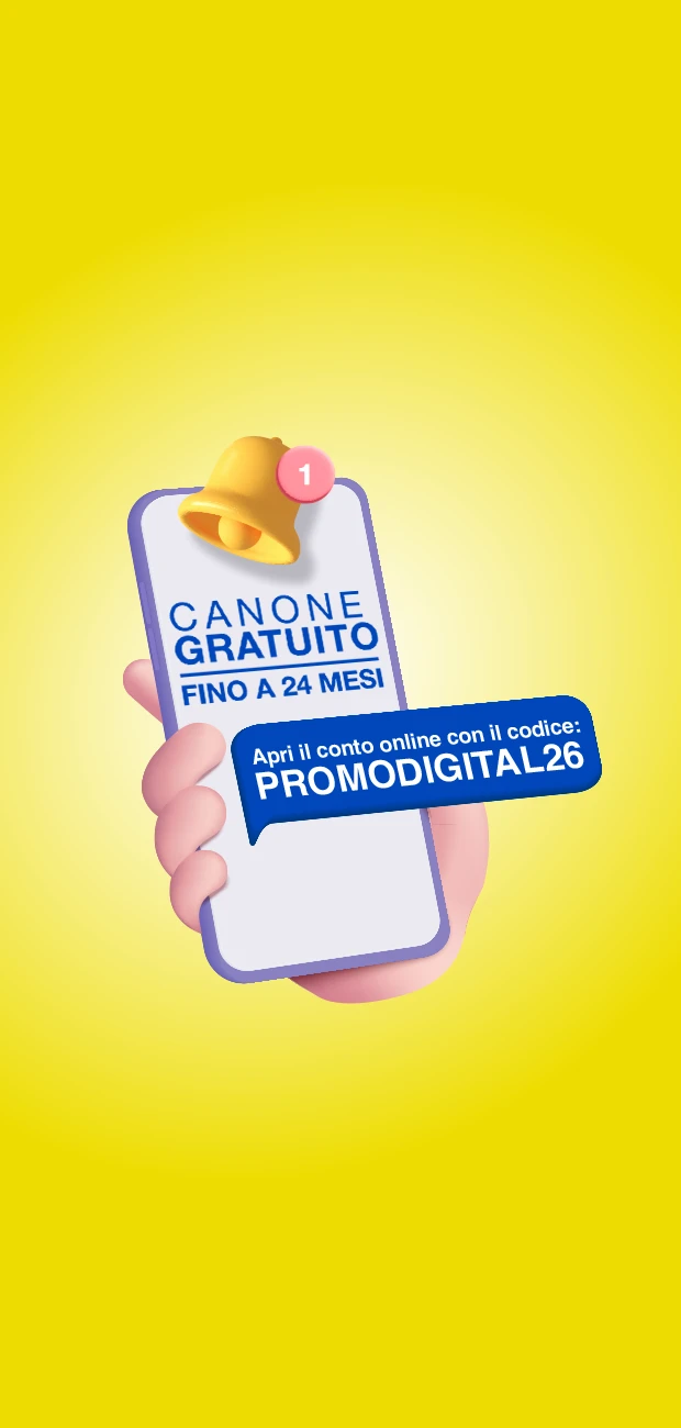 Immagine di mano che regge uno smartphone con dentro il copy dedicato alla promo digital 26