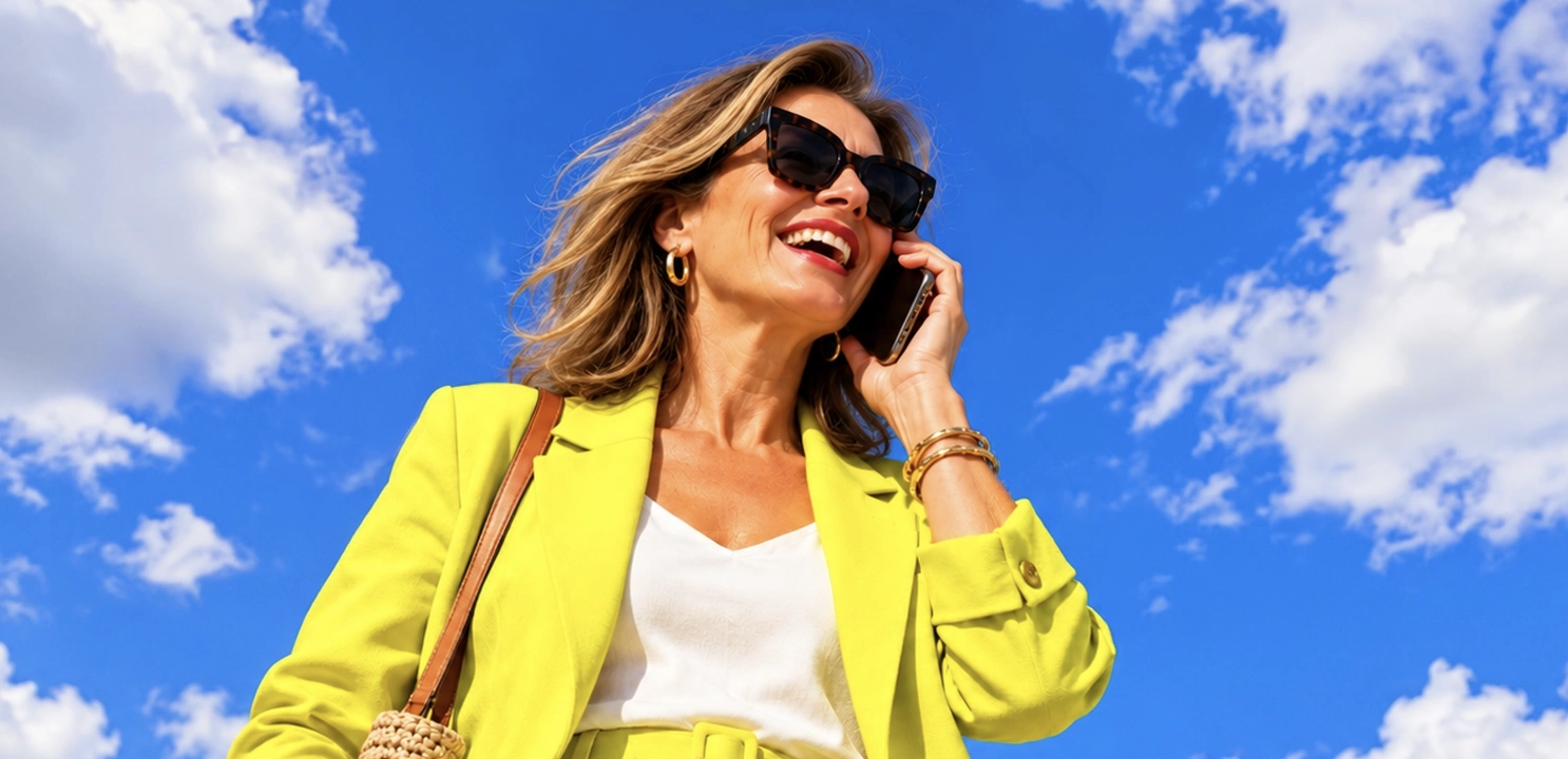 Immagine donna che parla al cellulare con giacca gialla