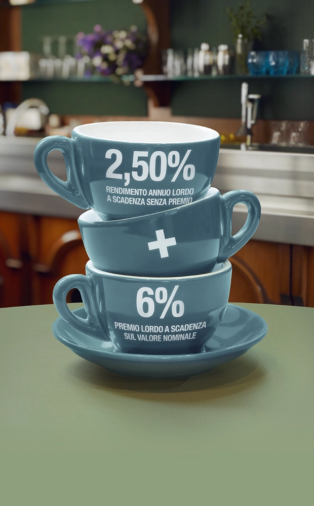 2,50% rendimento annuo lordo a scadenza senza premio e 6% premio lordo a scadenza sul valore nominale