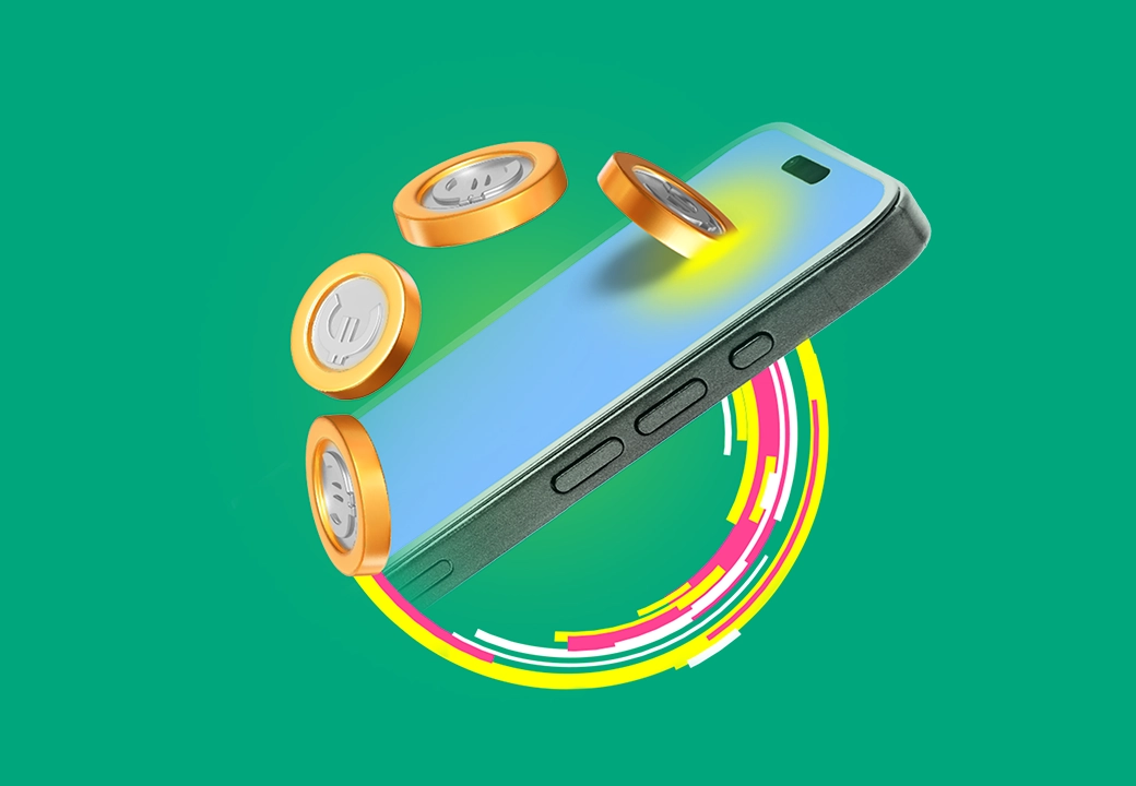 soldi intorno a cellulare sfondo verde